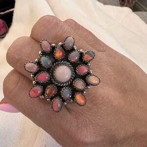 Sterling silver 925 Silver and Opal Floral Ring